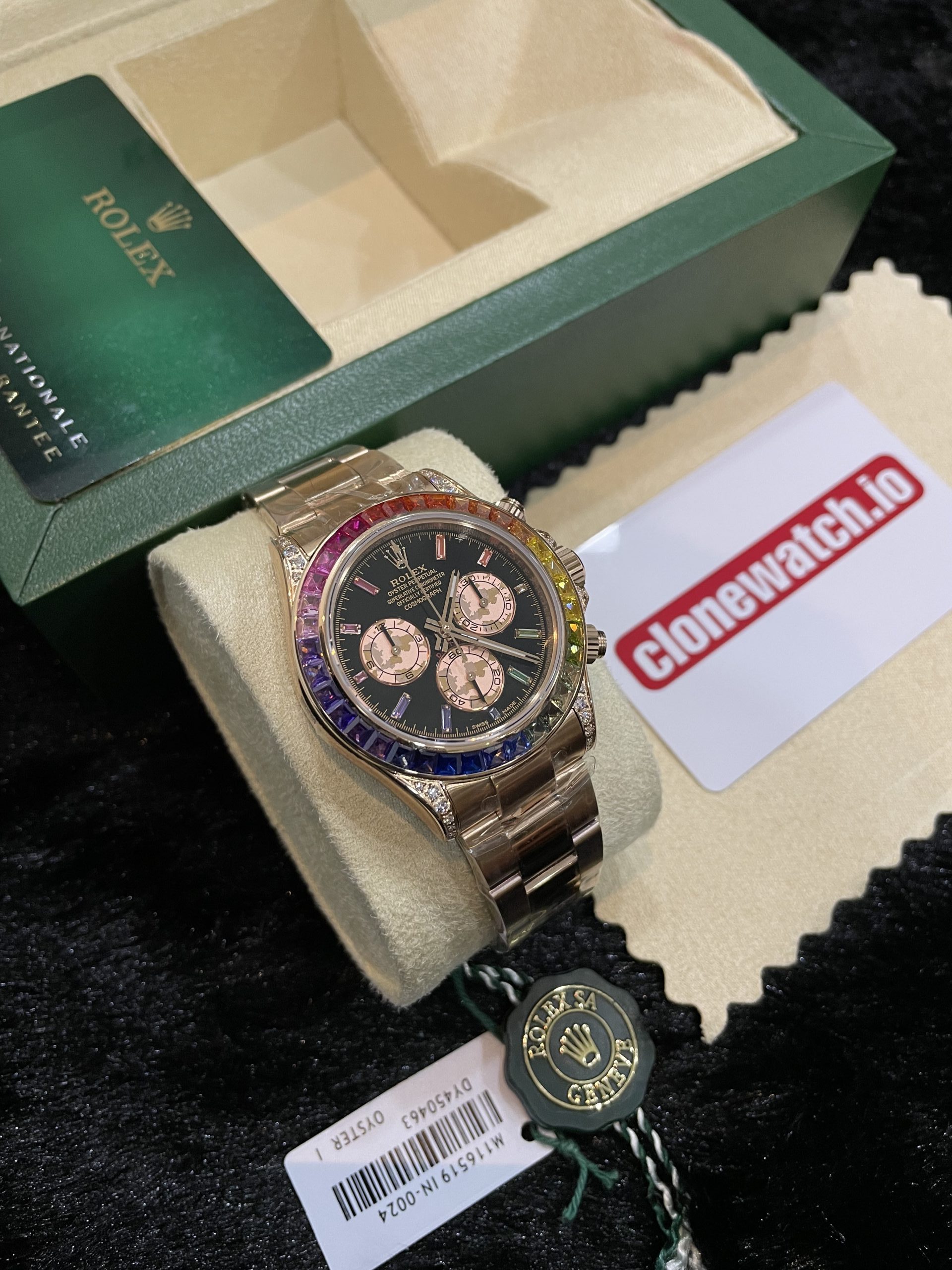 1:1 Replica Rolex Daytona Rainbow Rose Gold 116595RBOW Swiss 4130 Clone Movement