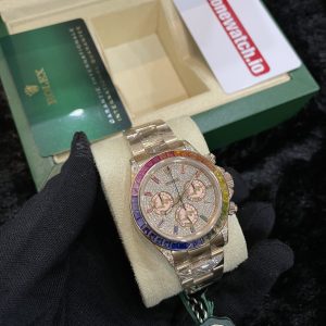 Rolex Daytona Rainbow Iced Out Rose Gold Swiss Movement Super Fake Watch