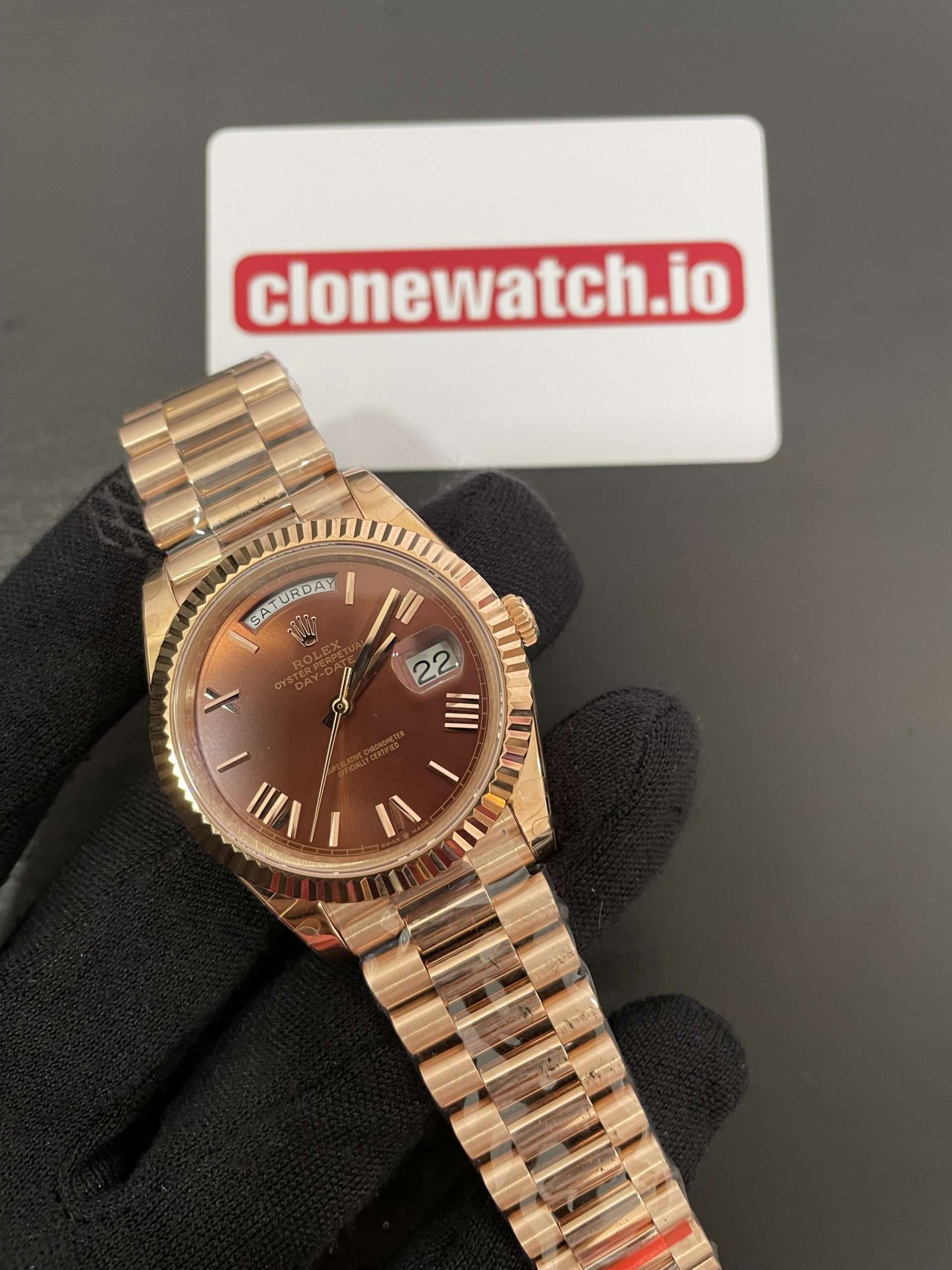 1:1 Replica Rolex Day Date 40 Rose Gold Chocolate Dial Presidential 3255 Movement