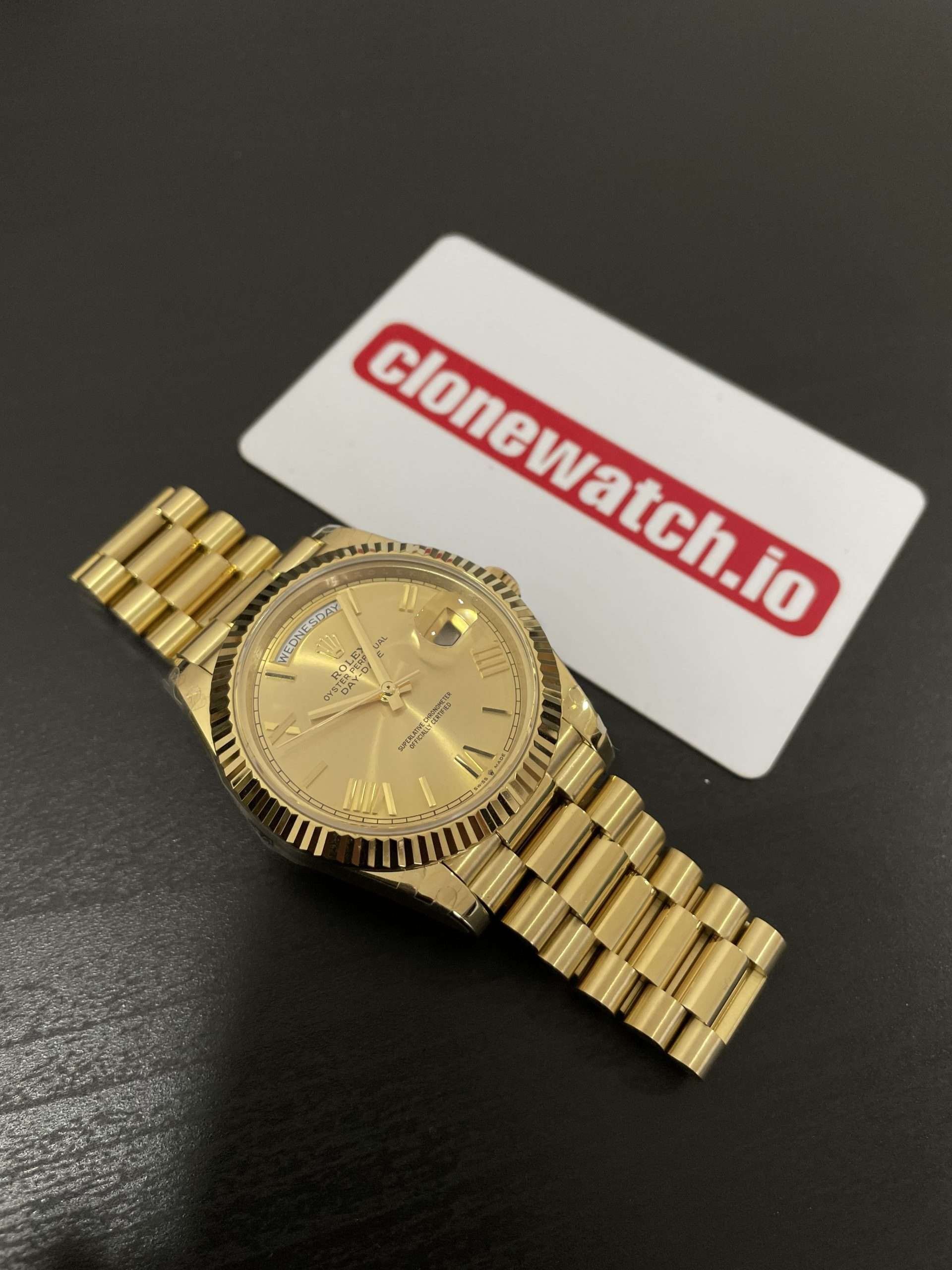 Best Clone Rolex Day Date Yellow Gold Swiss 3255 Movement Replica Watch