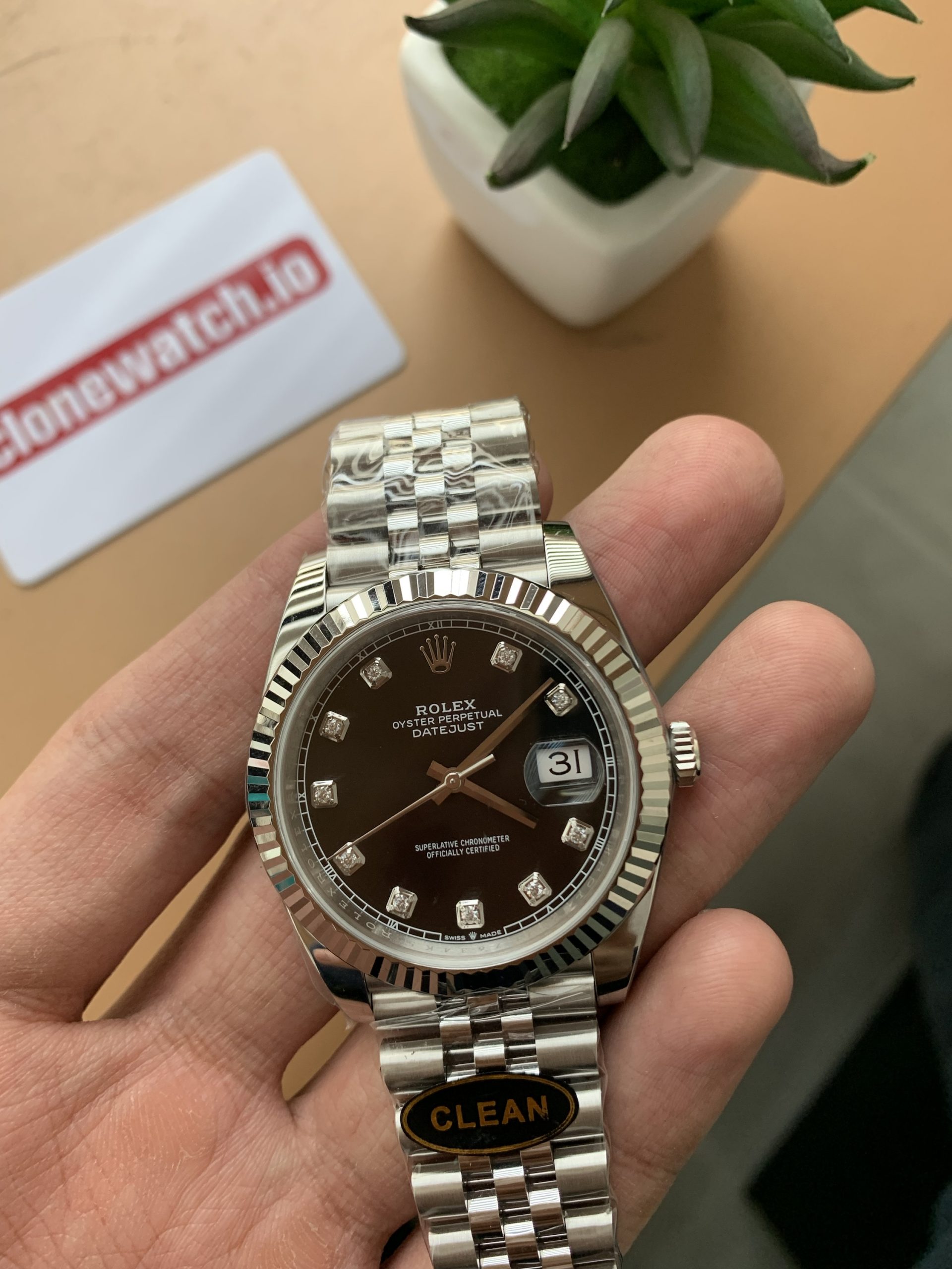 Best Fake Rolex Datejust Repliica Diamond Black Dial Clone 3235