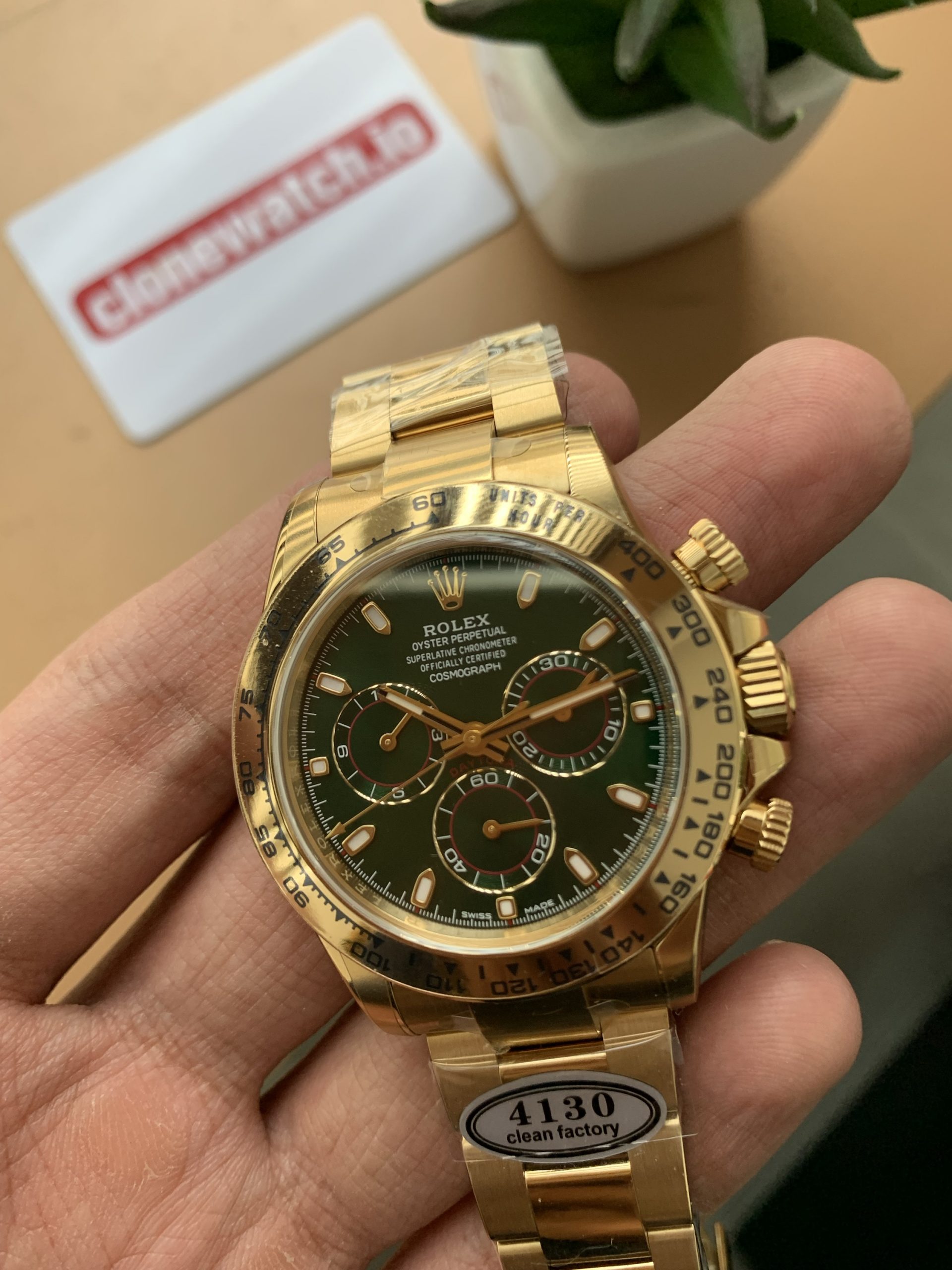 Rolex Daytona Yellow Gold Green Dial 116508 Swiss 4130 Movement Replica Watch