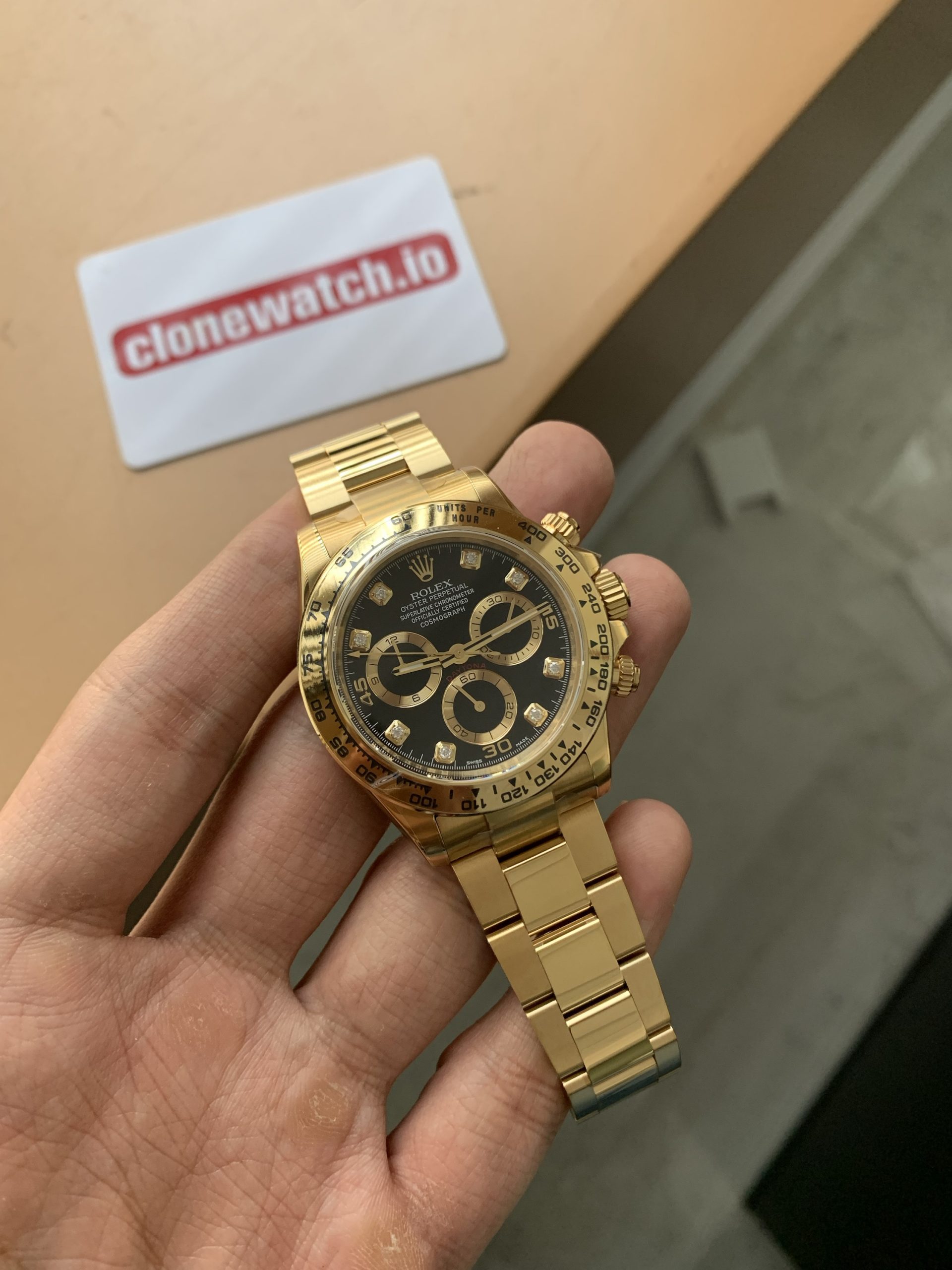Rolex Daytona Replica All Gold Diamond Markers Black Dial