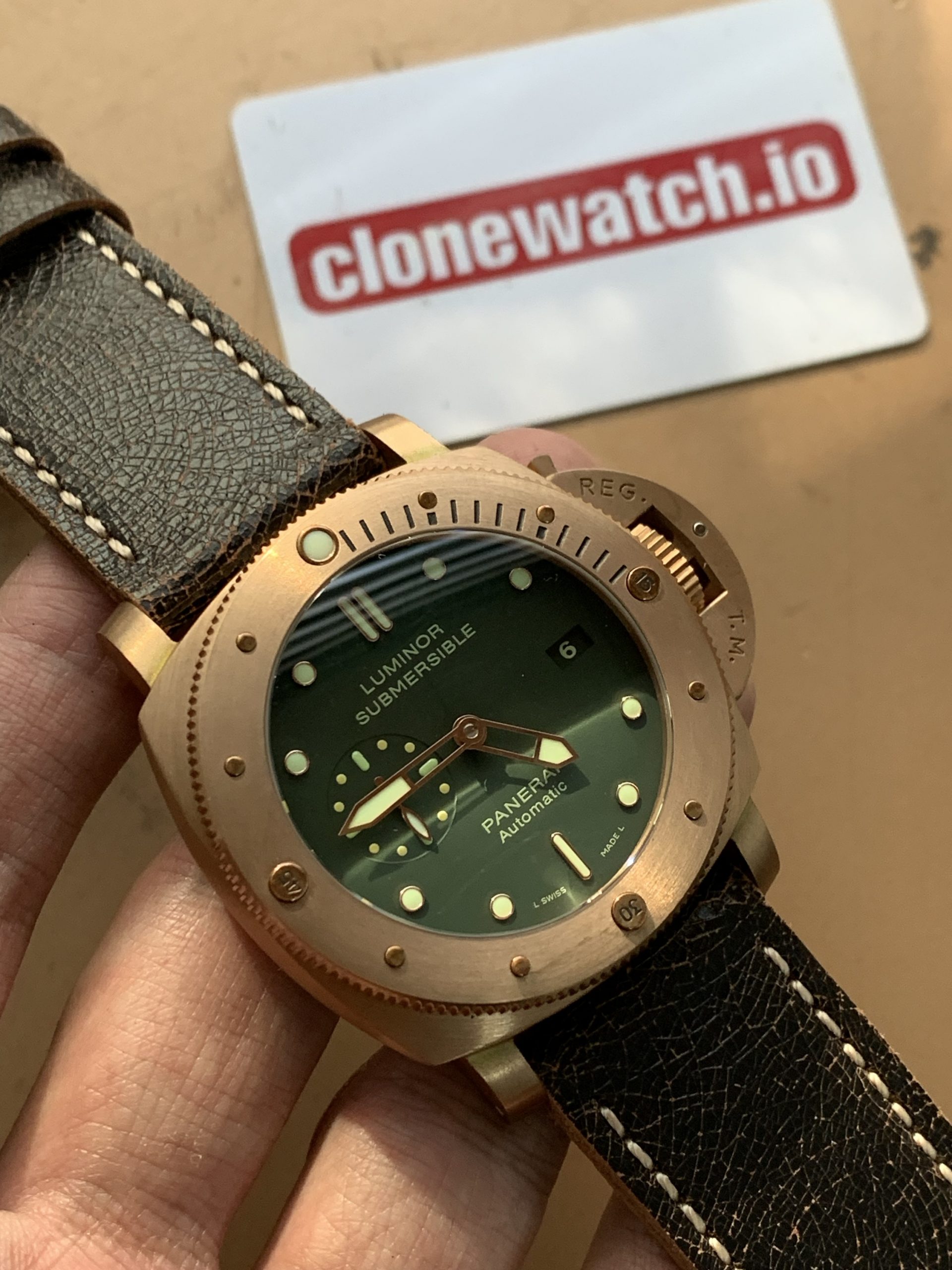 Best Luminor Panerai Super Clone Submersible 1950 PAM000382 Green Dial